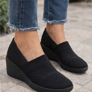 Skechers Black Slip-On Knit Shoes
